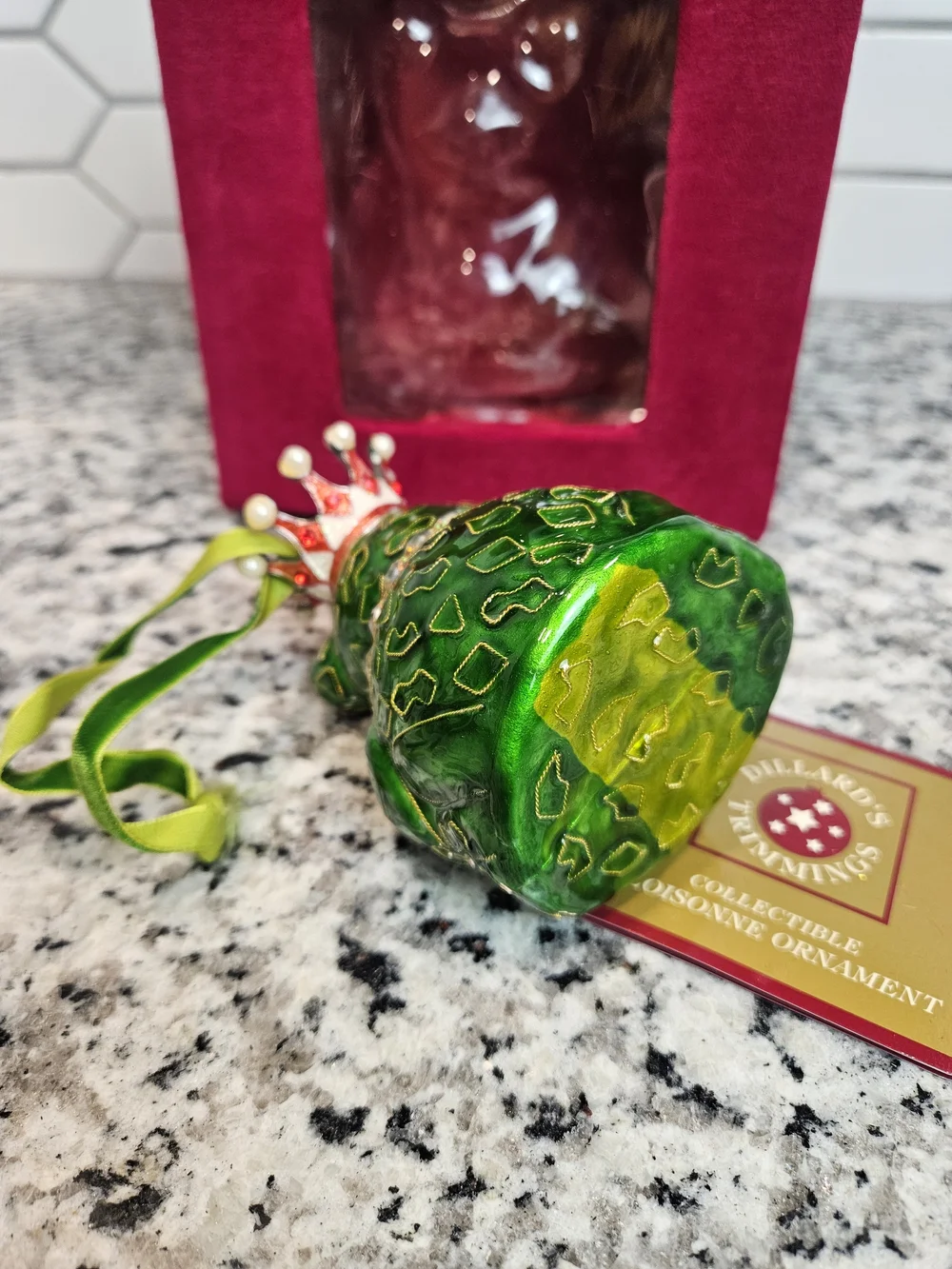 Green Jeweled Frog Cloisonné King Ornament by Dillard's